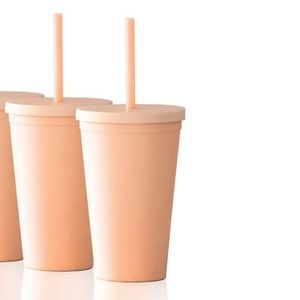 16oz Peach Tumblers with Lids and Straws
